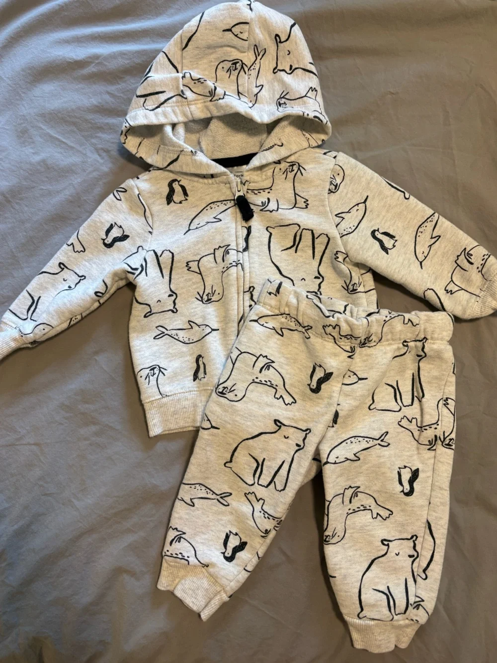 Carter's Light Gray Winter Zip-Up Hoodie & Jogger Sweat Set